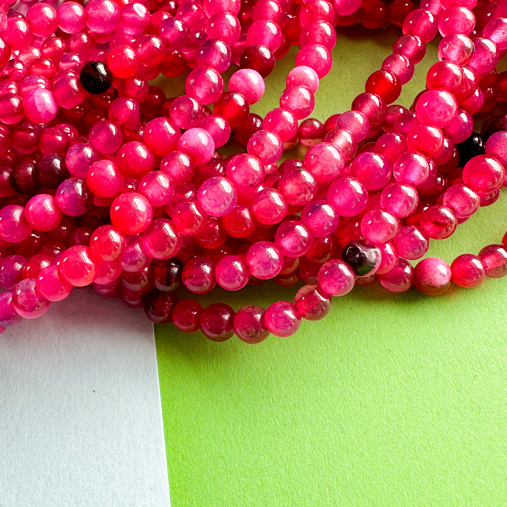 4mm Bright Pink Smooth Round Agate Strand