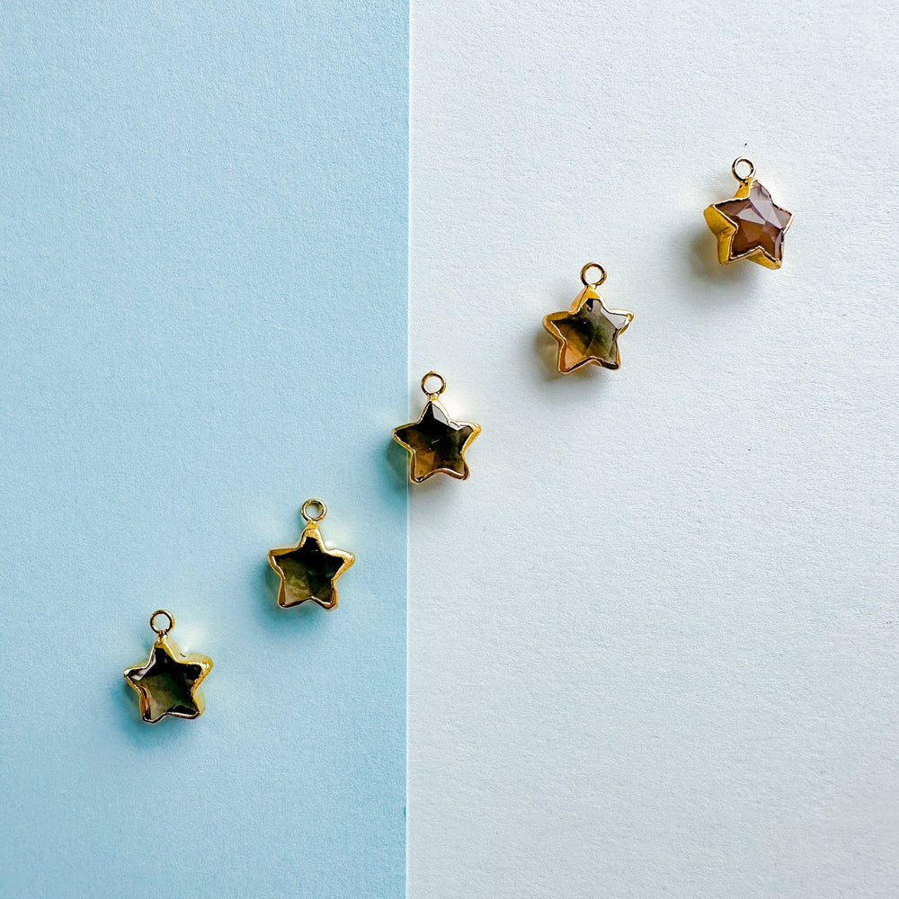 10mm Delicate Gold Vermeil Smoky Quartz Star Charm