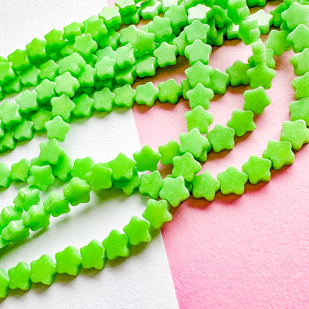 6mm Kiwi Green Dyed Calcite Star Strand