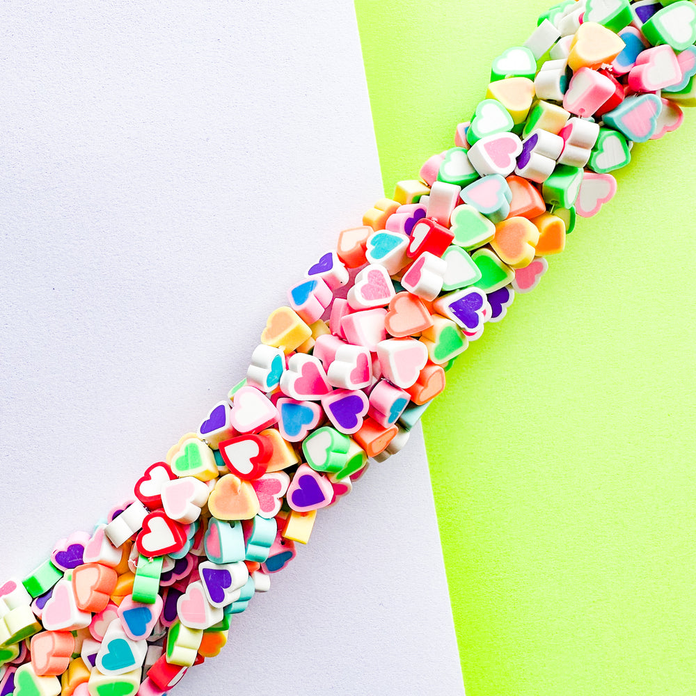 10mm Pastel Rainbow Heart Polymer Clay Strand