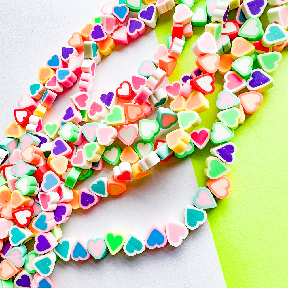 10mm Pastel Rainbow Heart Polymer Clay Strand