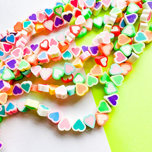 10mm Pastel Rainbow Heart Polymer Clay Strand