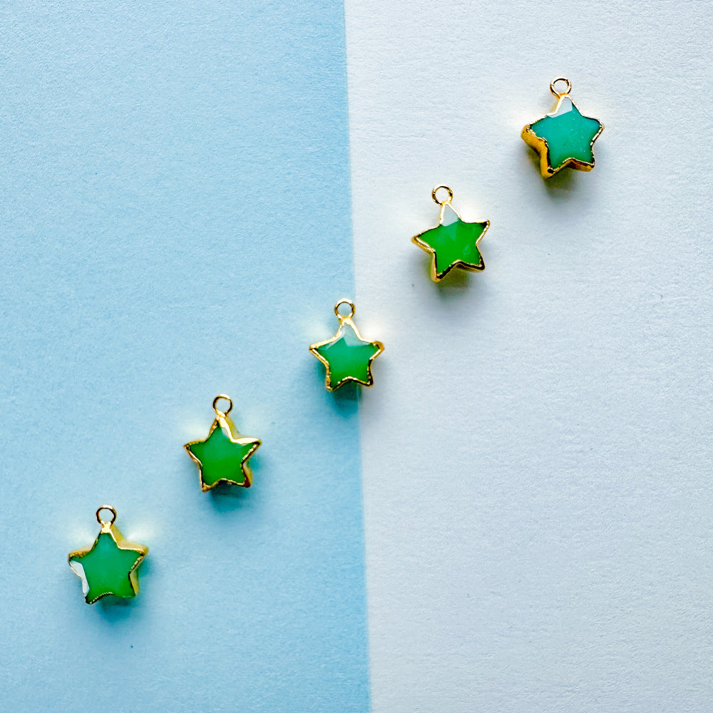 10mm Delicate Gold Vermeil Green Chrysoprase Star Charm