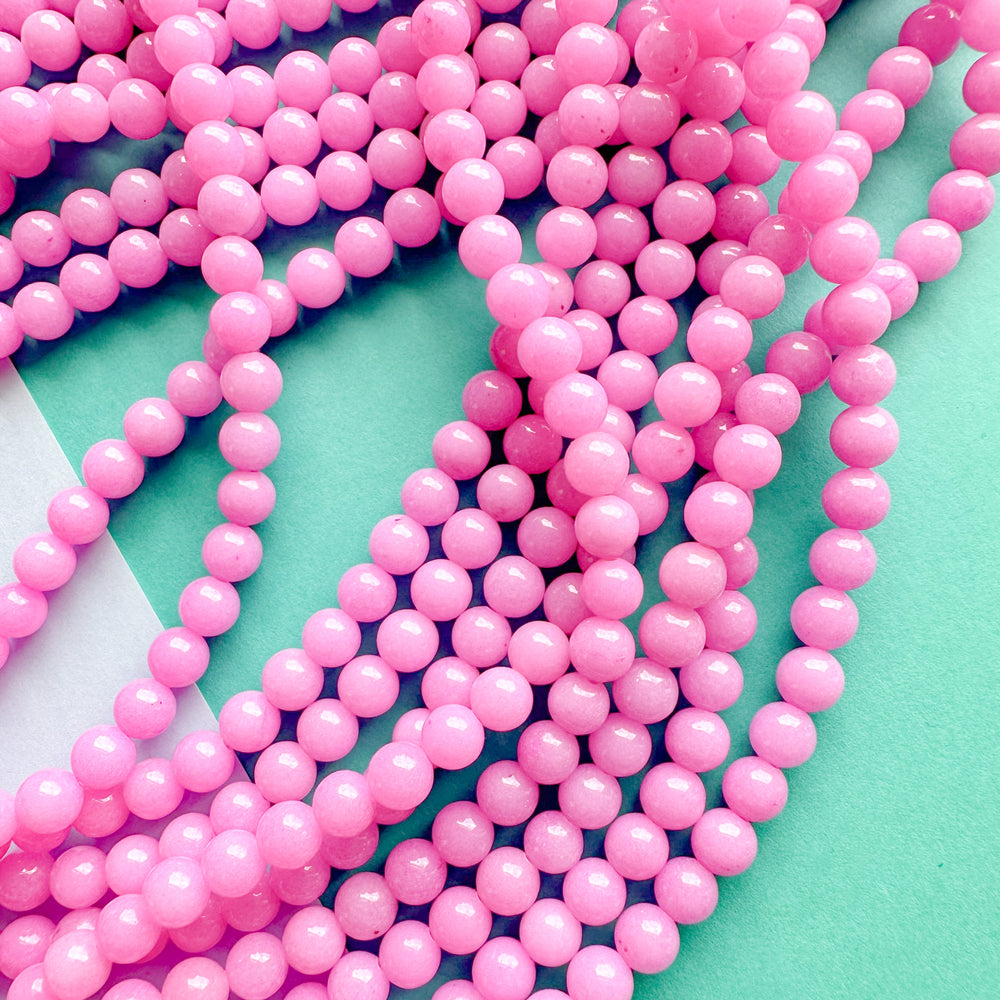 6mm Bubblegum Pink Dyed Calcite Round Strand