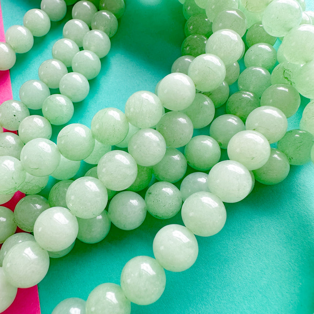 10mm Aqua Green Dyed Calcite Round Strand