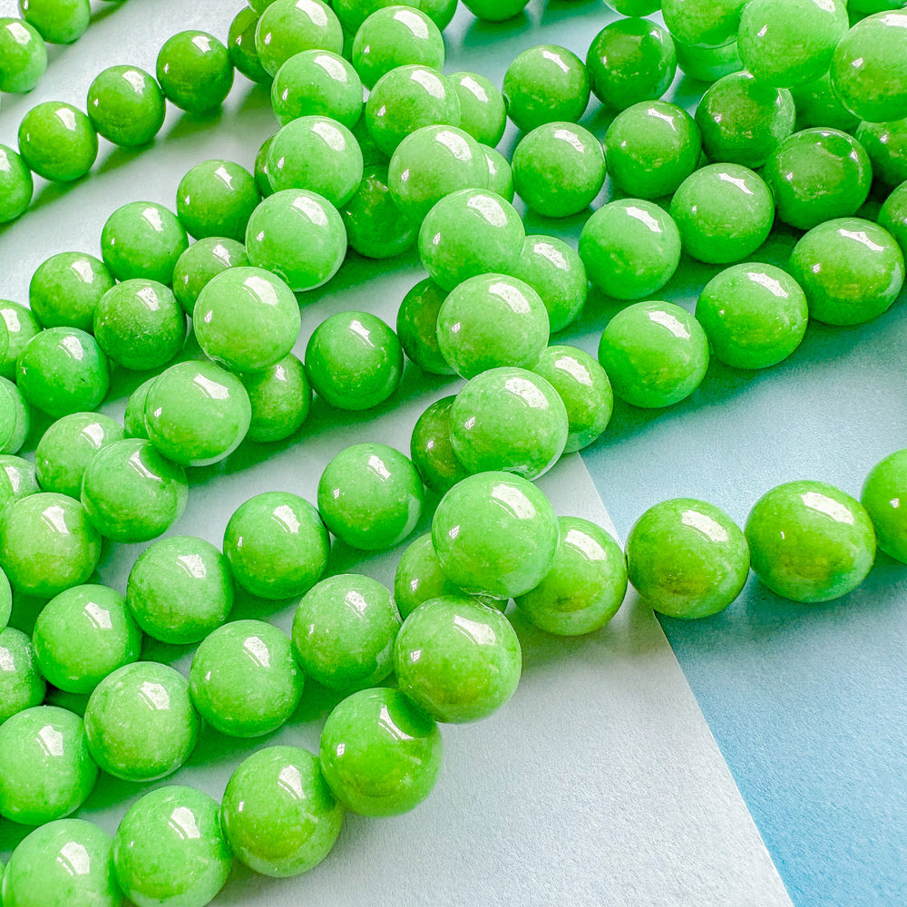 10mm Leafy Green Smooth Dyed Jade Round Strand