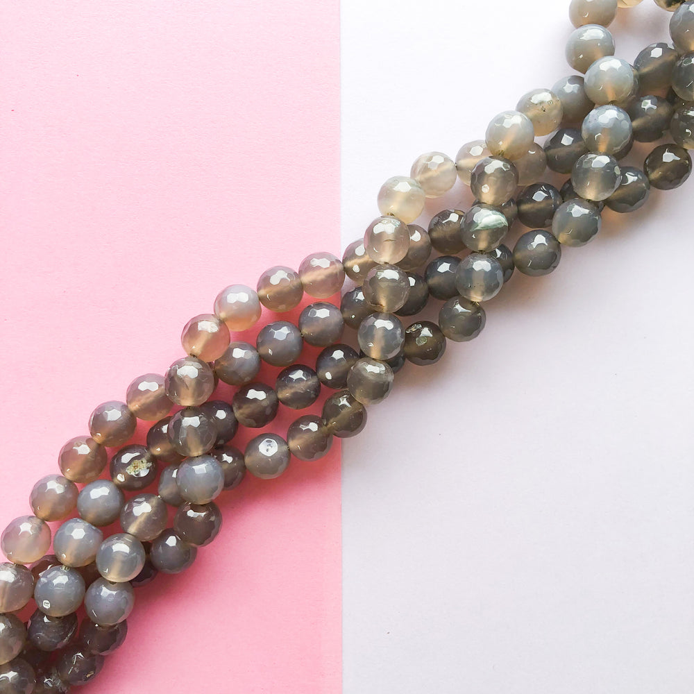 10mm Grey Translucent Agate Faceted Round Strand