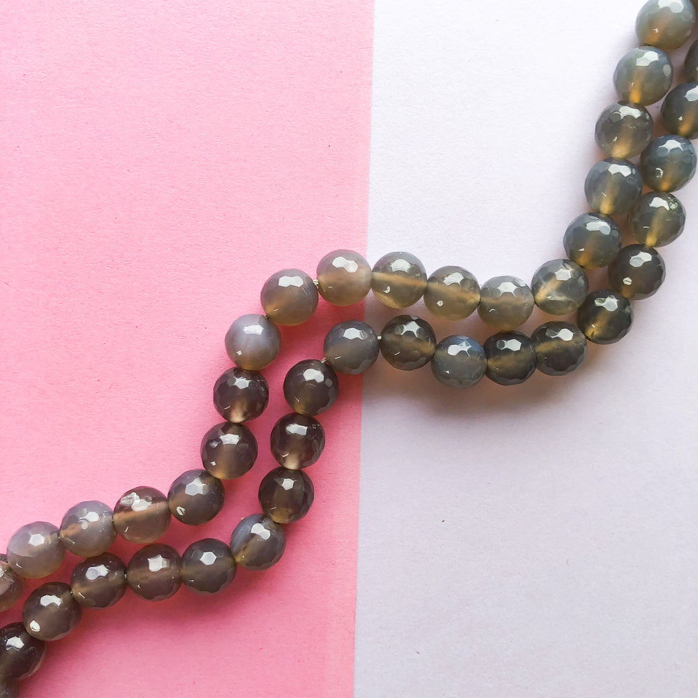 10mm Grey Translucent Agate Faceted Round Strand