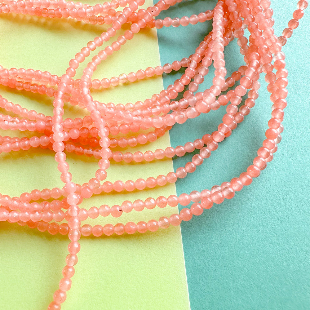 3mm Coral Pink Dyed Jade Rounds Strand