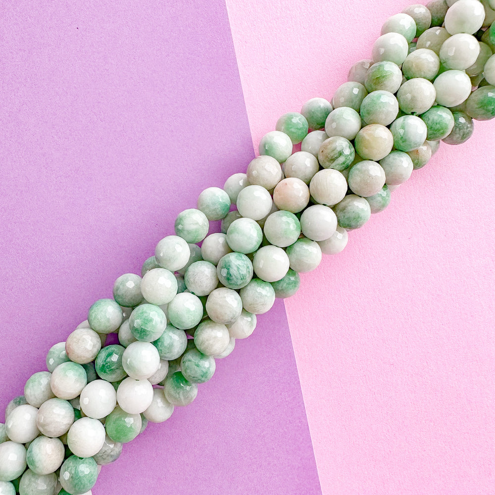 10mm Two-Tone Green Dyed Jade Faceted Round Strand