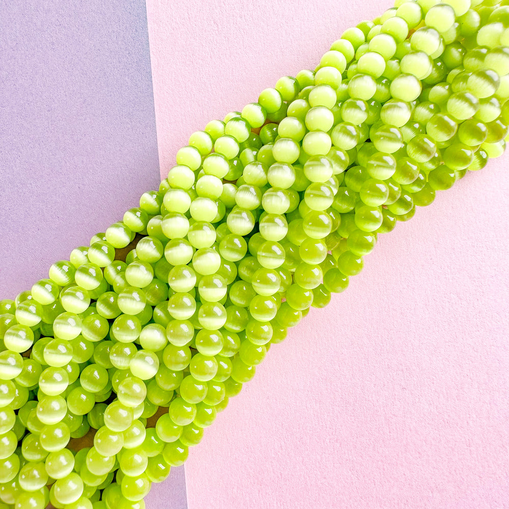 6mm Lime Green Optic Glass Rounds Strand