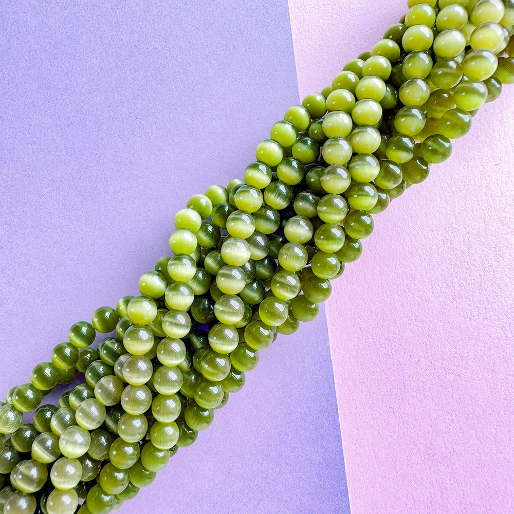 6mm Olive Green Optic Glass Rounds Strand