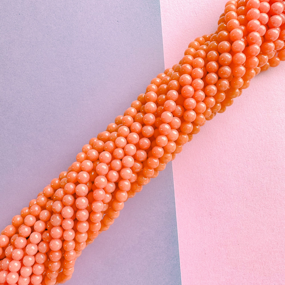 6mm Tangelo Orange Dyed Calcite Round Strand