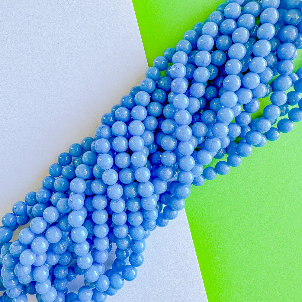 6mm Bright Blue Dyed Calcite Round Strand