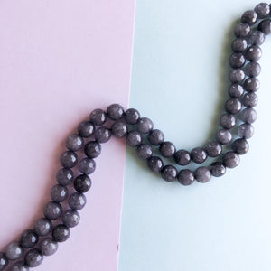 8mm Smoke Charcoal Slate Dyed Jade Faceted Rounds Strand