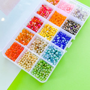 4mm Rainbow Round Stone + Crystal Mix Bead Box Set 1000 pieces+