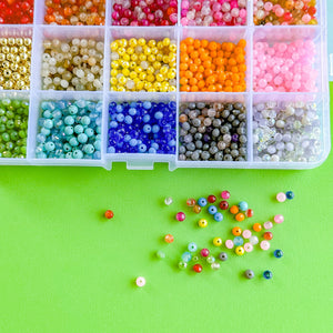 4mm Rainbow Round Stone + Crystal Mix Bead Box Set 1000 pieces+