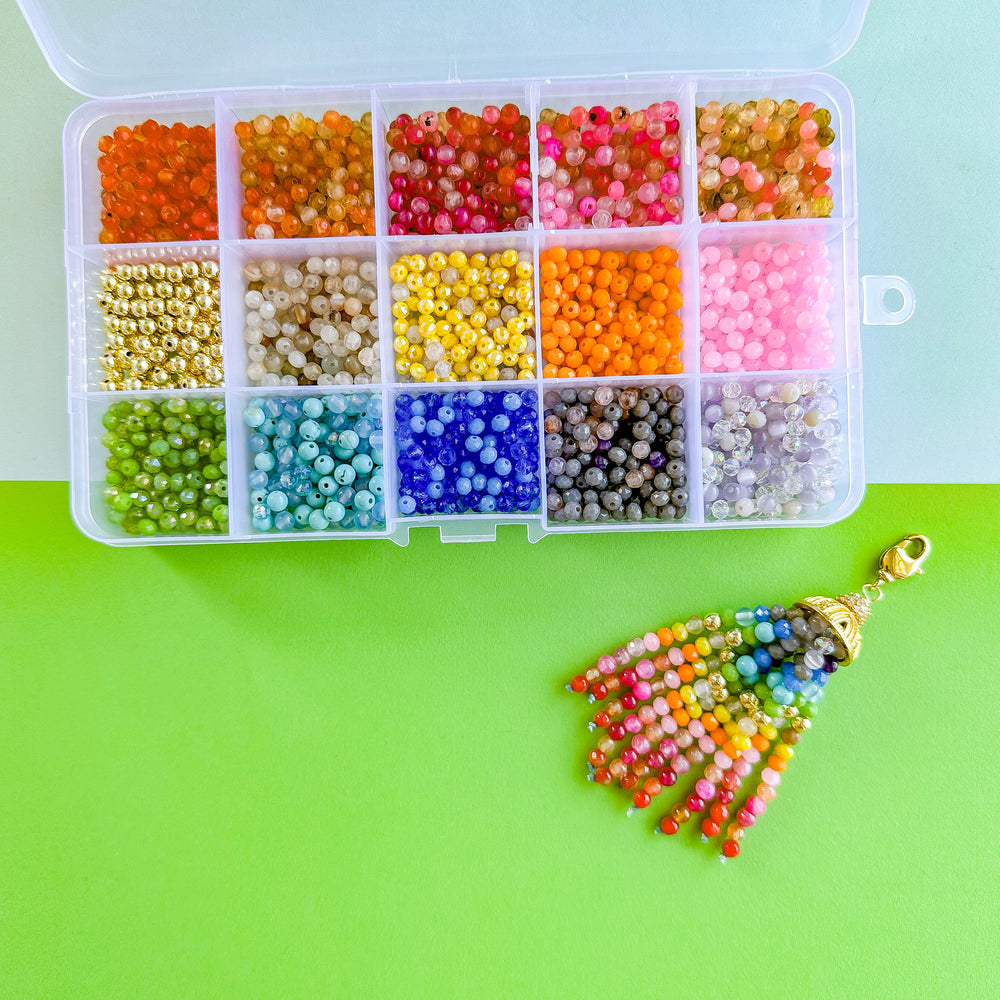 4mm Rainbow Round Stone + Crystal Mix Bead Box Set 1000 pieces+