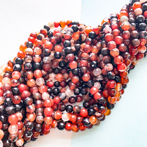 6mm Auburn Faceted Round Agate Strand