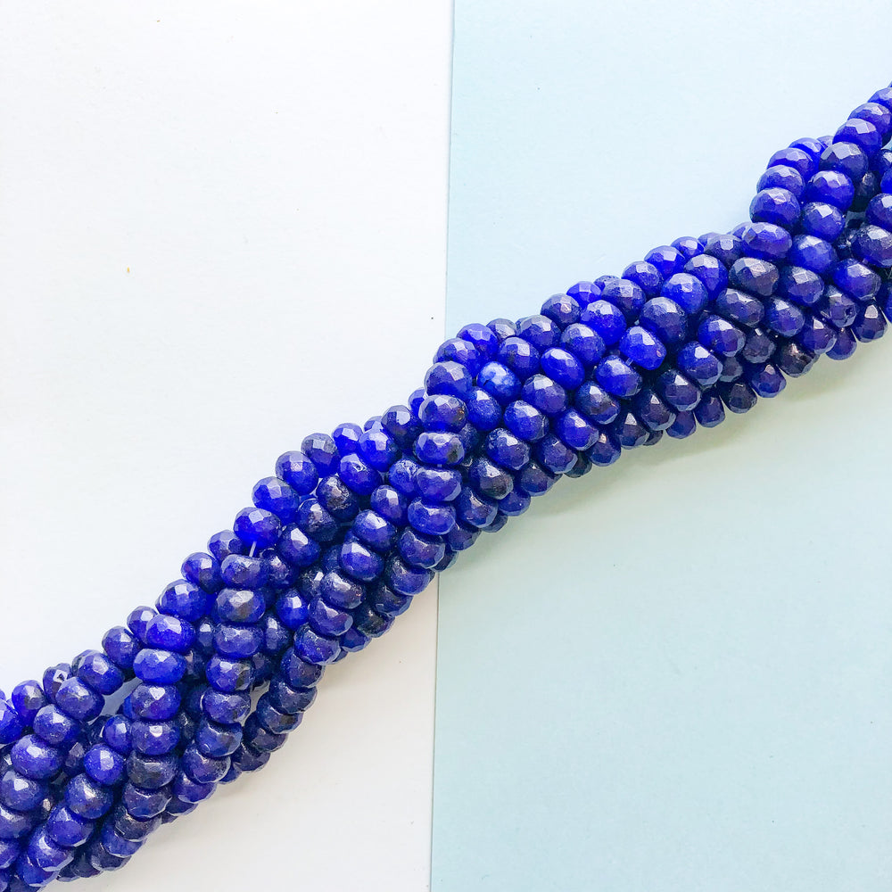 8mm Cobalt Dyed Jade Faceted Rondelle Strand