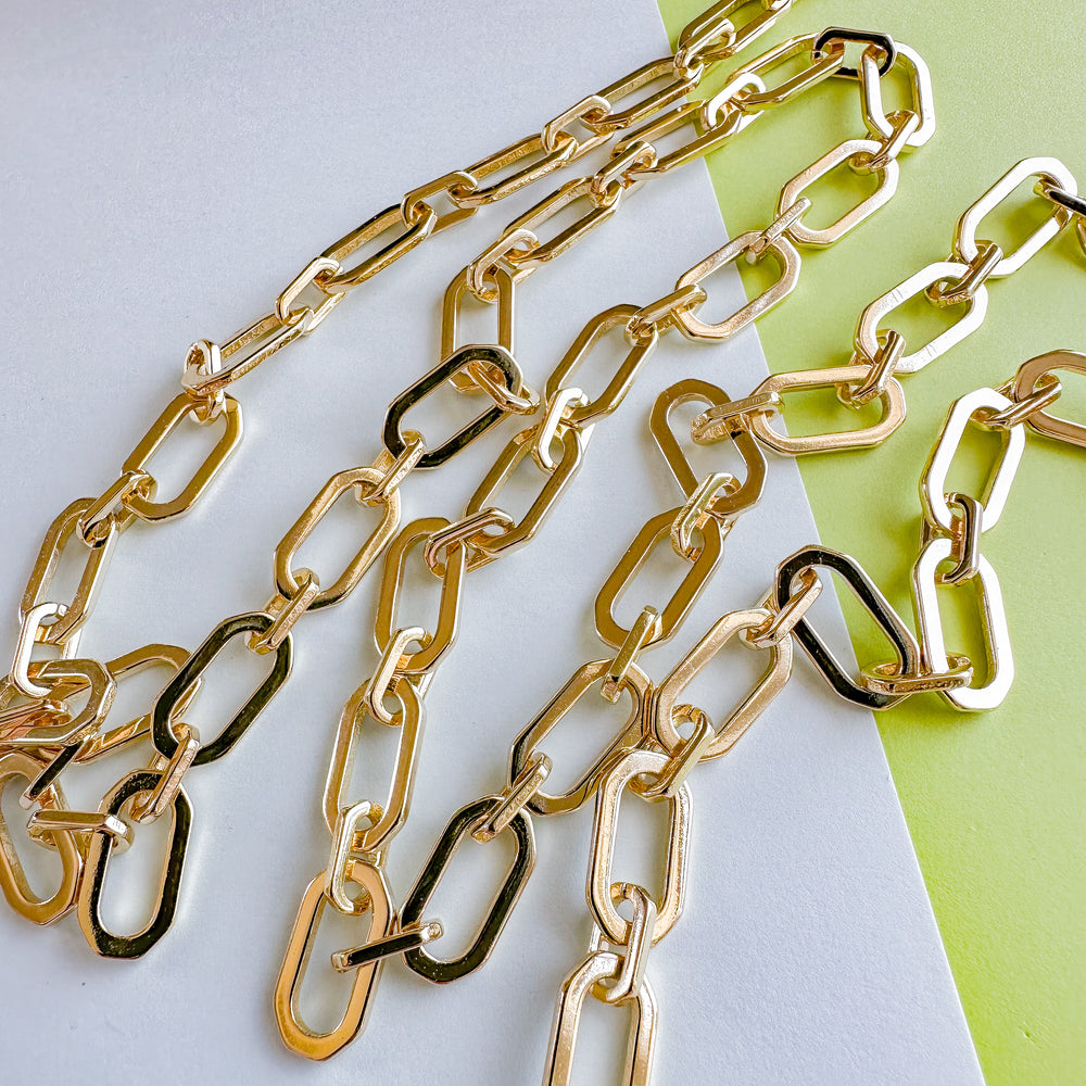 17mm Shiny Gold Flat Octagonal Link Chain