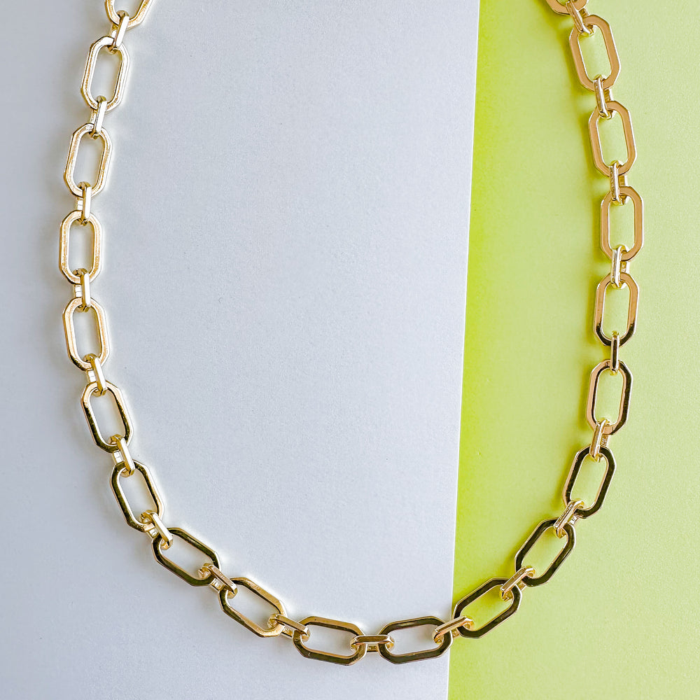 17mm Shiny Gold Flat Octagonal Link Chain