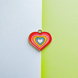 25mm Enamel Rainbow Gold Heart Charm