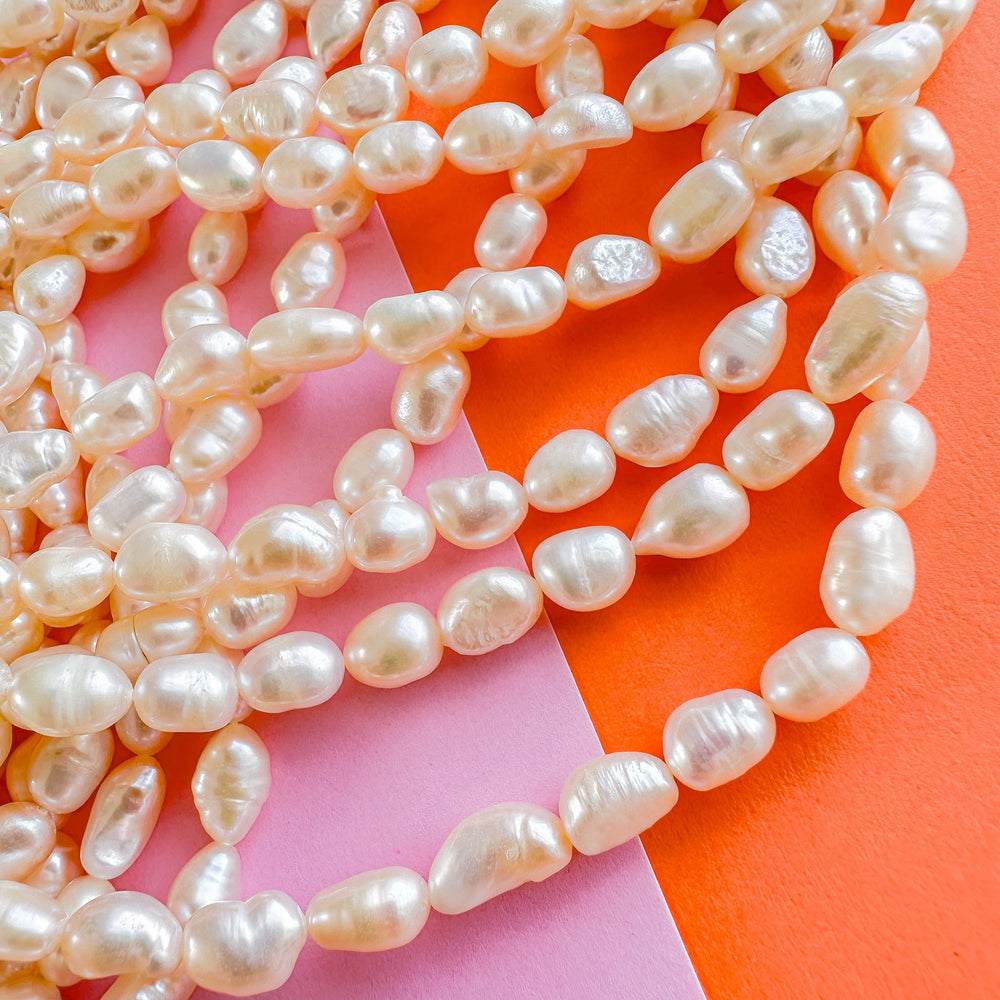 6mm Warm Tone Freshwater Rice Pearl Strand