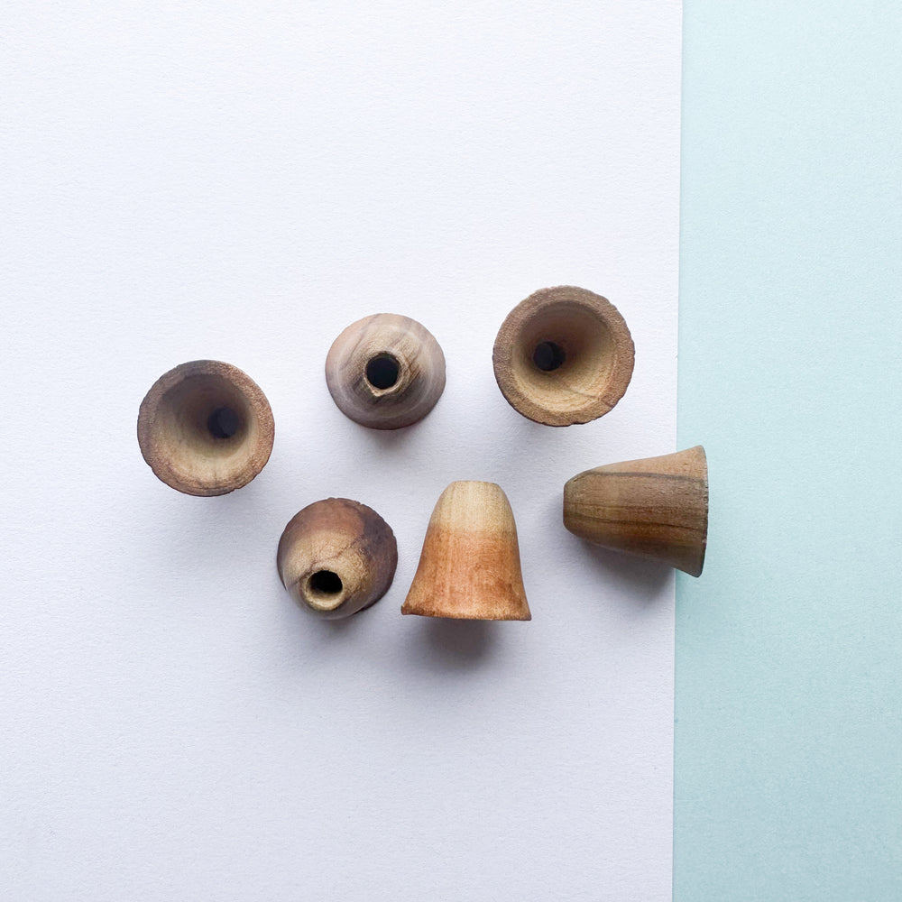 19mm Vintage Olive Wood Bells - 6 Pack