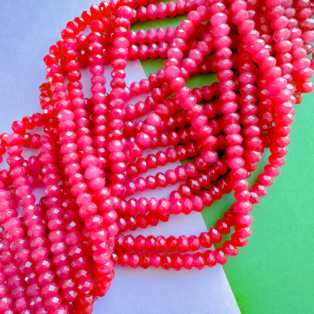 8mm Pink Raspberry Dyed Jade Faceted Rondelle Strand