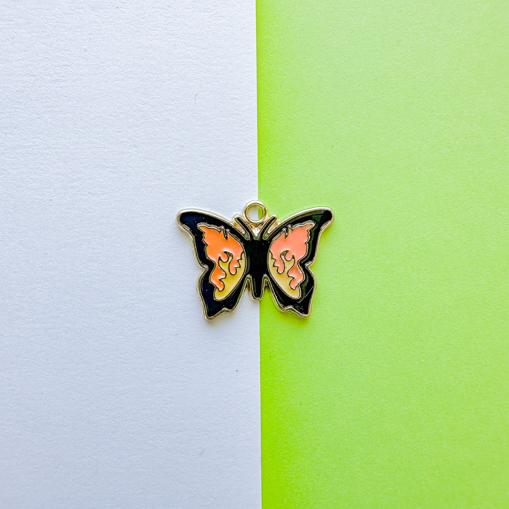 26mm Black Enamel Gold Butterfly Charm