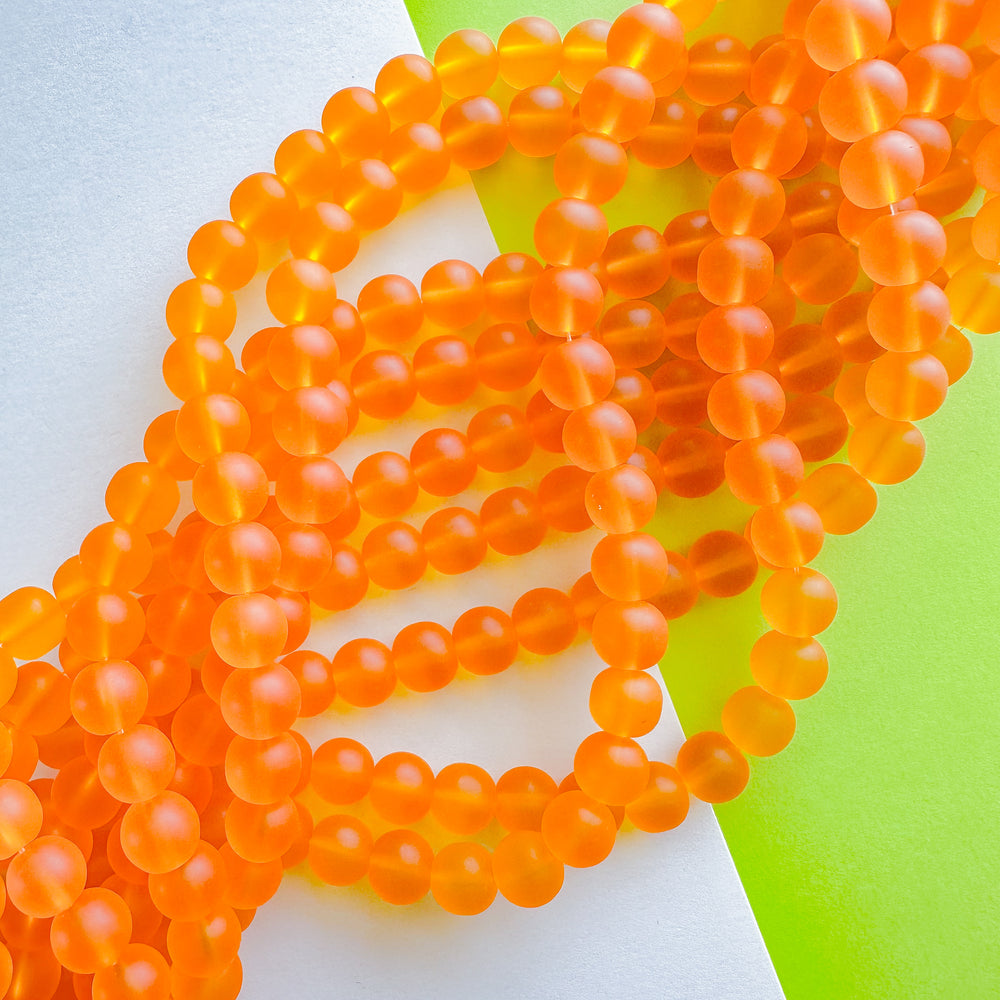 10mm Clementine Orange Frosted Glass Rounds Strand