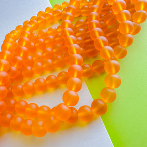 10mm Clementine Orange Frosted Glass Rounds Strand