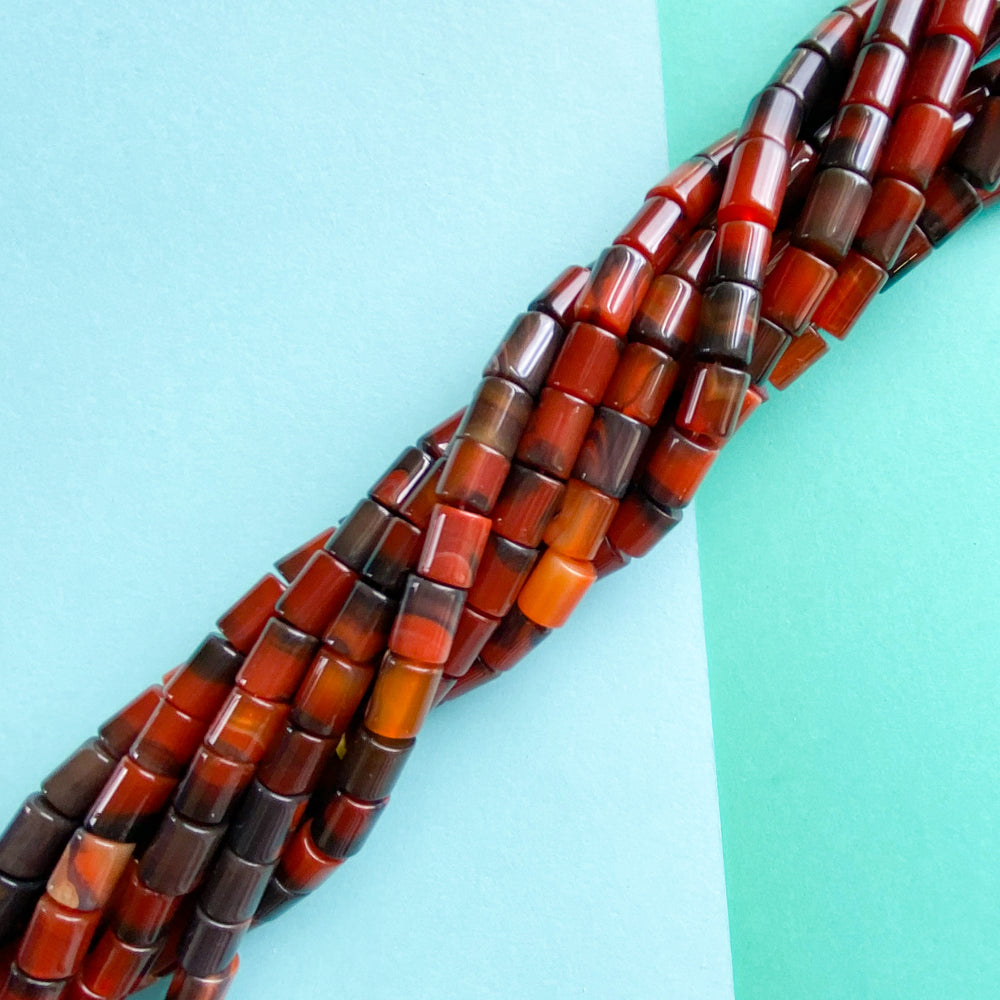 8mm Smooth Blackened Carnelian Barrel Cylinder Strand