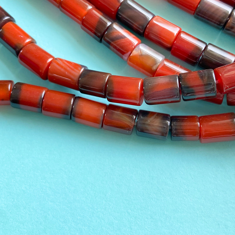 8mm Smooth Blackened Carnelian Barrel Cylinder Strand