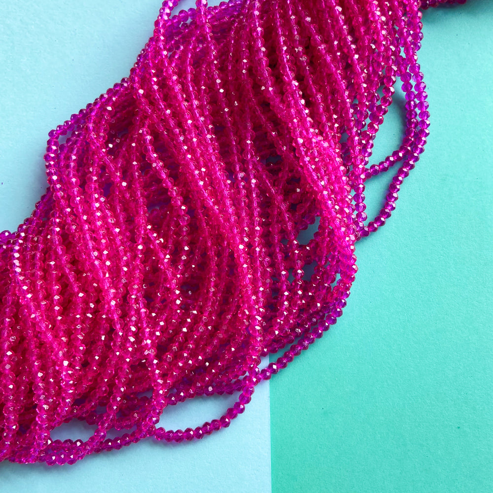 3mm Hot Pink Faceted Coated Chinese Crystal Rondelles Strand