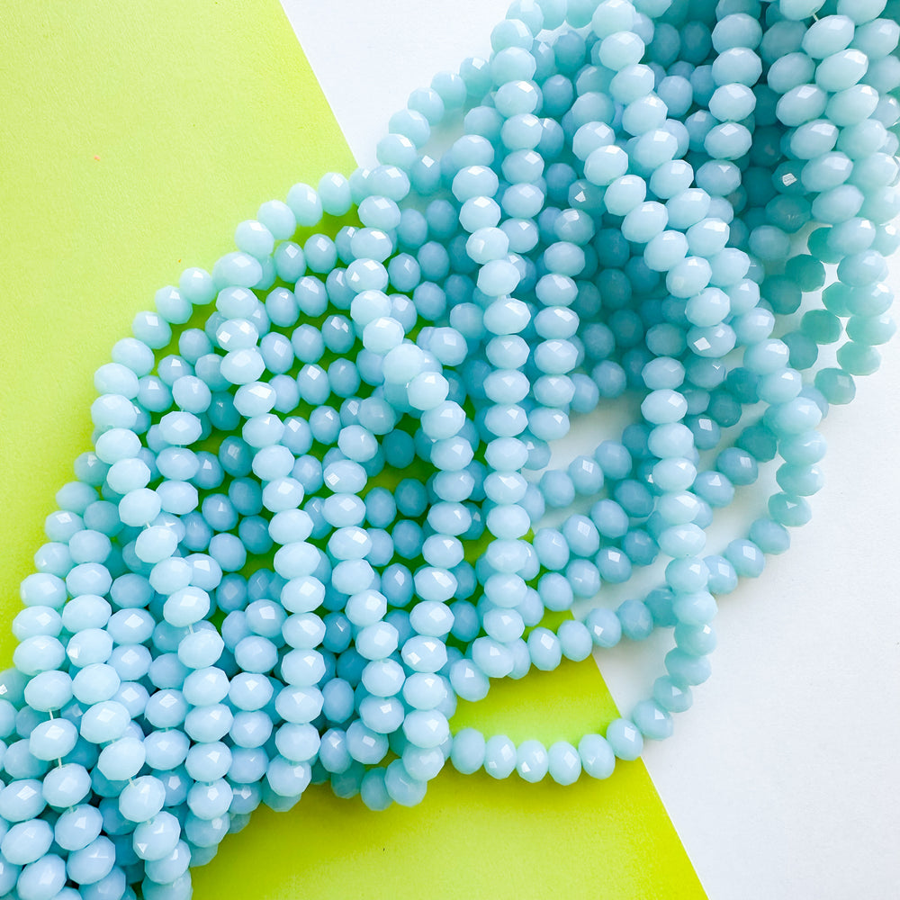 8mm Big Sky Blue Faceted Crystal Rondelle Strand