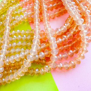 8mm Translucent Peach Tea Faceted Crystal Rondelle Strand