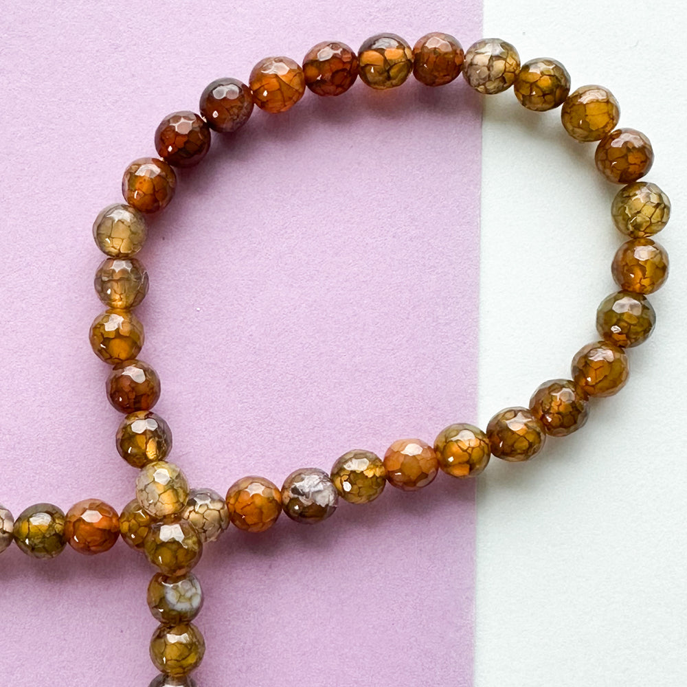 6mm Caramel Crackle Round Agate Strand