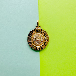 25mm Shiny Gold Pave Sun Zodiac Coin Charm