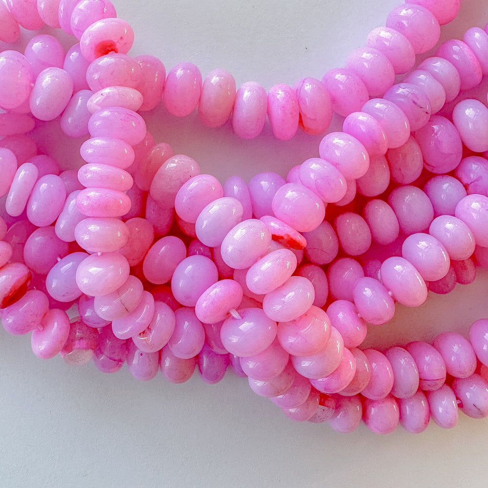 8mm Smooth Cotton Candy Pink Dyed Opal Rondelle Strand