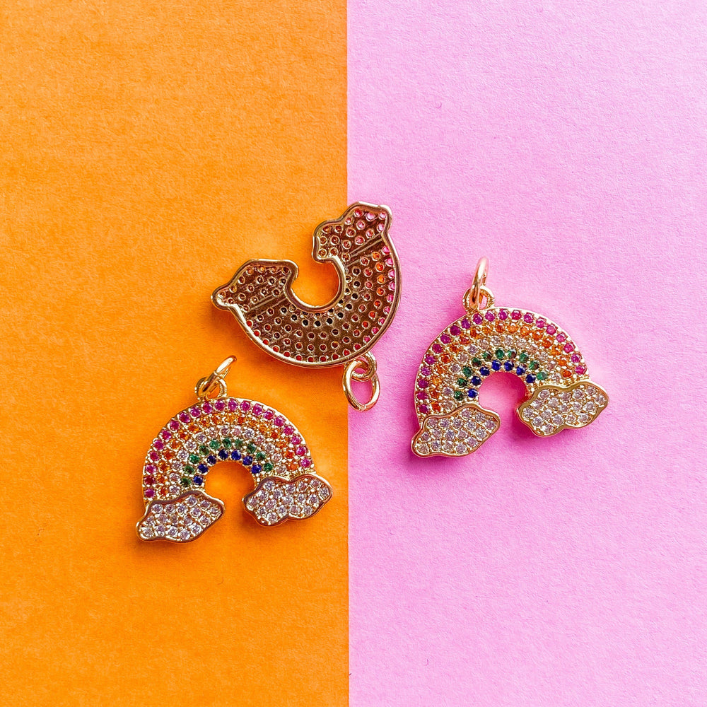 18mm Gold Pave Rainbow Charm