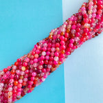 6mm Neon Pink Medley Agate Faceted Round Strand