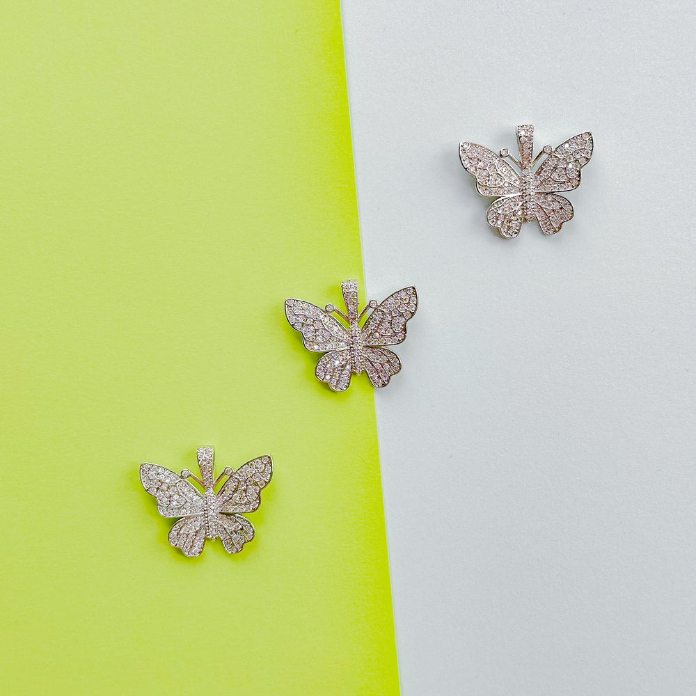 25mm Silver Plated Pave Butterfly Charm