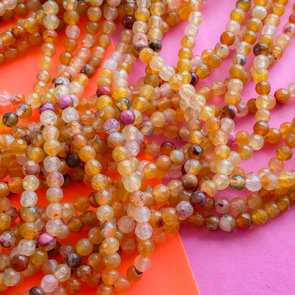 4mm Boho Beach Faceted Round Agate Strand