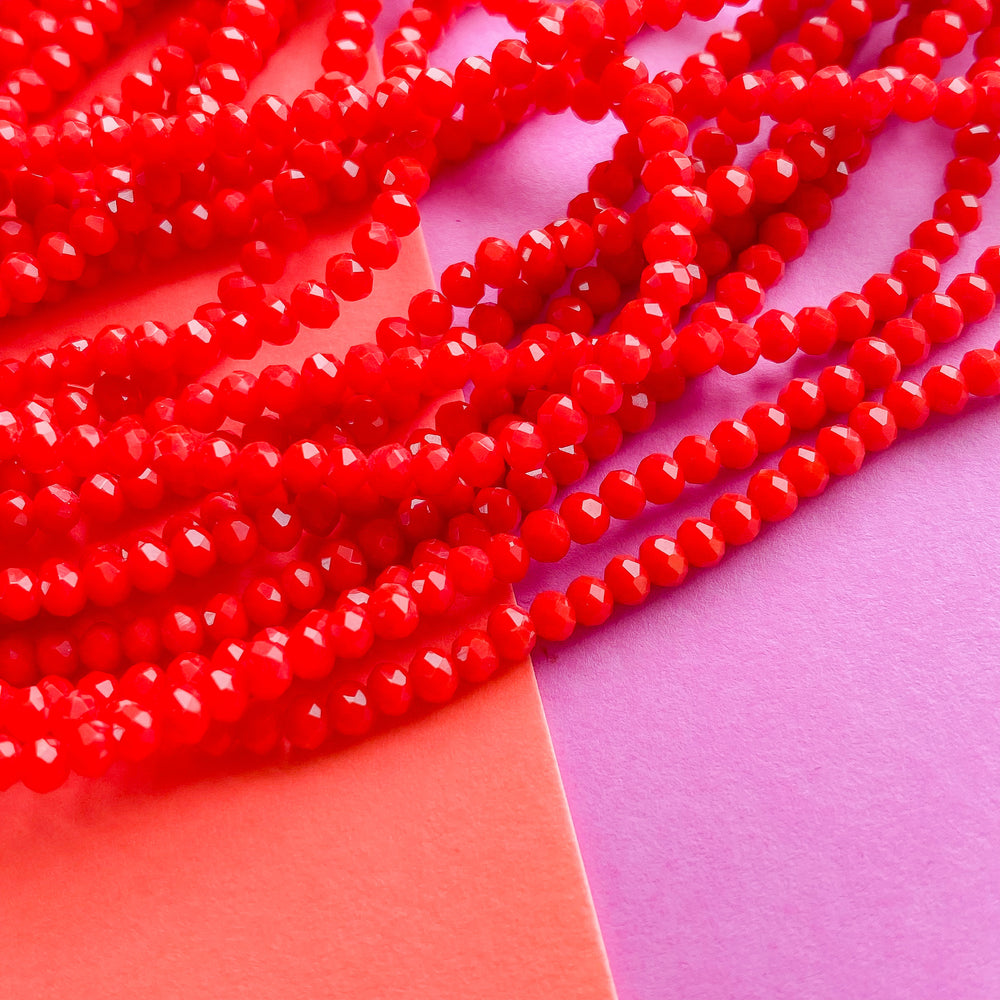 3mm Bright Red Faceted Crystal Rondelle Strand