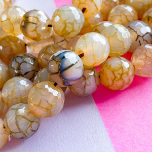 12mm Faceted Tan Luxe Agate Rounds Strand