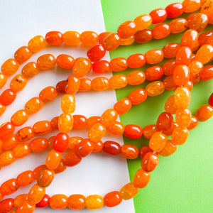 12mm Bright Orange Dyed Agate Barrel Strand