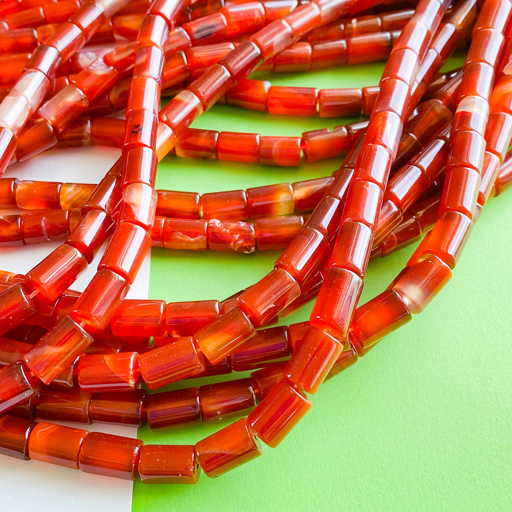 8mm Smooth Carnelian Barrel Cylinder Strand