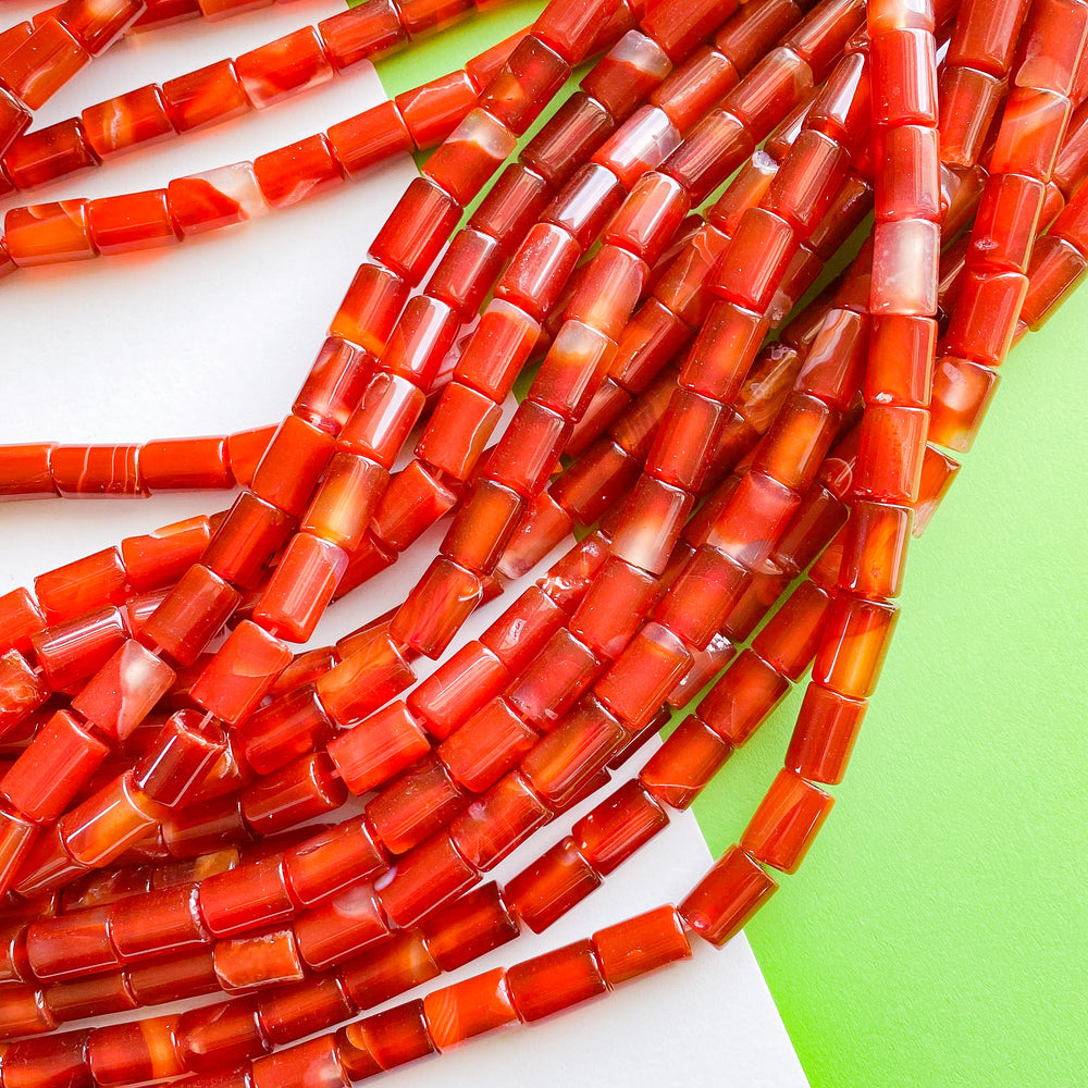 8mm Smooth Carnelian Barrel Cylinder Strand